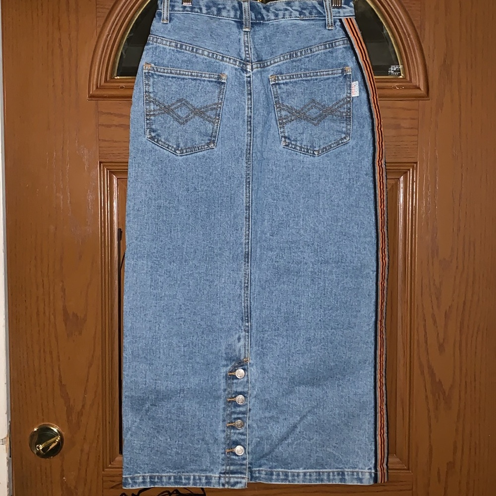 Vintage Deadstock Revolt High-Rise Midi Length Denim Skirt With Button Back - Picture 15 of 16